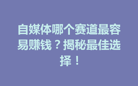 自媒体哪个赛道最容易赚钱？揭秘最佳选择！