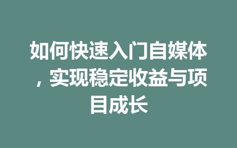 如何快速入门自媒体，实现稳定收益与项目成长