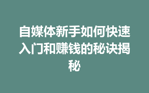 自媒体新手如何快速入门和赚钱的秘诀揭秘