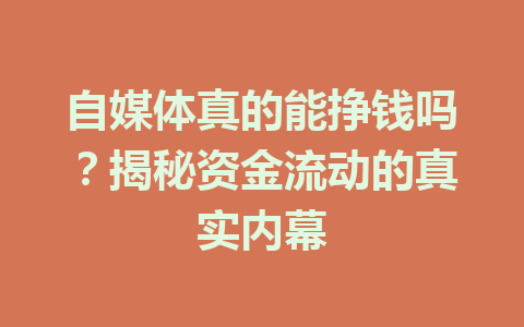 自媒体真的能挣钱吗？揭秘资金流动的真实内幕