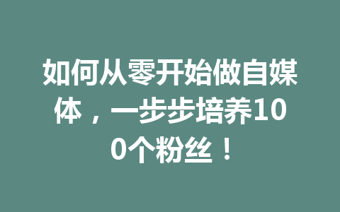 如何从零开始做自媒体，一步步培养100个粉丝！