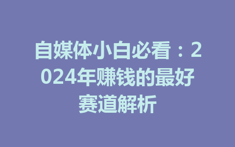 自媒体小白必看：2024年赚钱的最好赛道解析