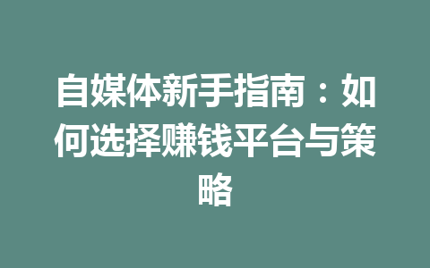 自媒体新手指南：如何选择赚钱平台与策略