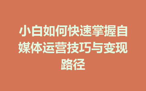 小白如何快速掌握自媒体运营技巧与变现路径