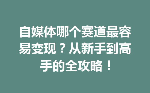 自媒体哪个赛道最容易变现？从新手到高手的全攻略！