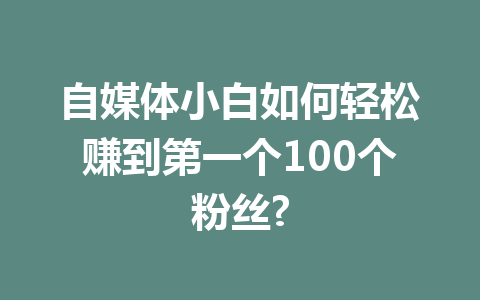 自媒体小白如何轻松赚到第一个100个粉丝?