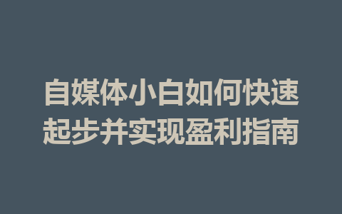 自媒体小白如何快速起步并实现盈利指南