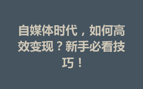 自媒体时代，如何高效变现？新手必看技巧！