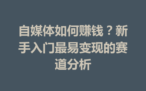 自媒体如何赚钱？新手入门最易变现的赛道分析