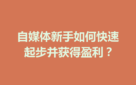 自媒体新手如何快速起步并获得盈利？