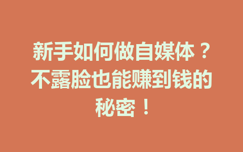 新手如何做自媒体？不露脸也能赚到钱的秘密！