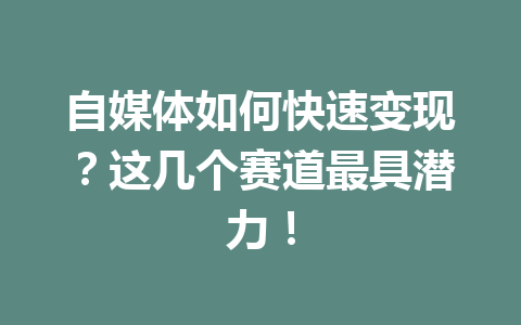 自媒体如何快速变现？这几个赛道最具潜力！