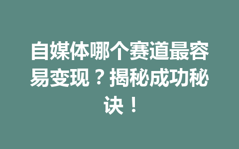 自媒体哪个赛道最容易变现？揭秘成功秘诀！