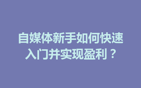 自媒体新手如何快速入门并实现盈利?