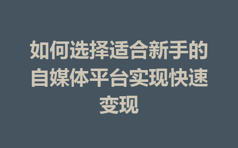 如何选择适合新手的自媒体平台实现快速变现