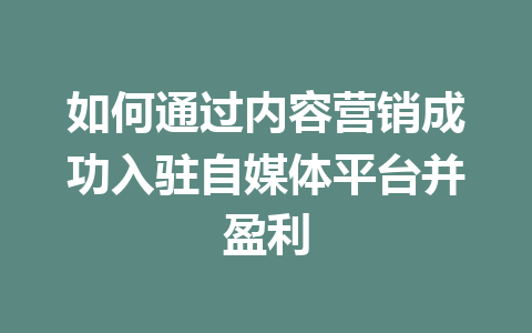 如何通过内容营销成功入驻自媒体平台并盈利