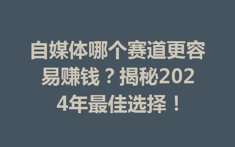 自媒体哪个赛道更容易赚钱?揭秘2024年最佳选择!