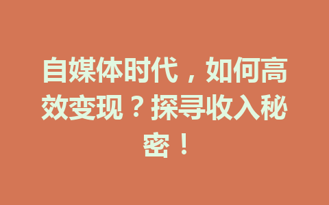 自媒体时代,如何高效变现?探寻收入秘密!