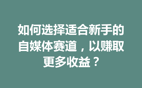 如何选择适合新手的自媒体赛道,以赚取更多收益?