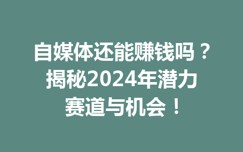 自媒体还能赚钱吗?揭秘2024年潜力赛道与机会!