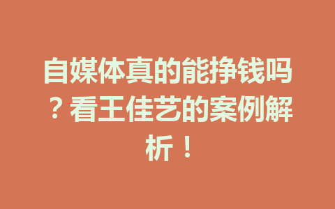自媒体真的能挣钱吗？看王佳艺的案例解析！