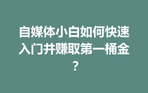 自媒体小白如何快速入门并赚取第一桶金?
