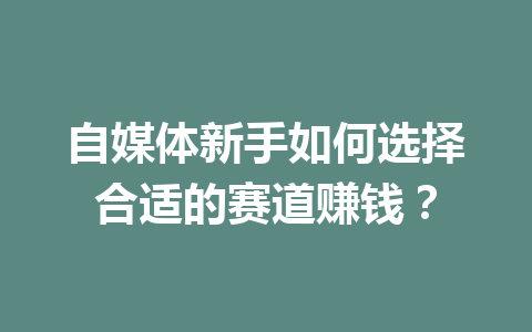 自媒体新手如何选择合适的赛道赚钱?