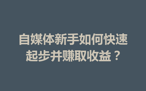 自媒体新手如何快速起步并赚取收益?