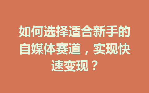 如何选择适合新手的自媒体赛道,实现快速变现?