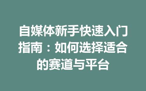 自媒体新手快速入门指南：如何选择适合的赛道与平台