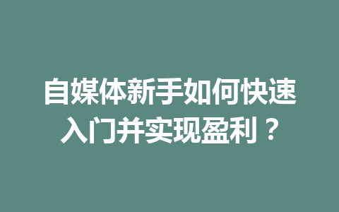 自媒体新手如何快速入门并实现盈利?