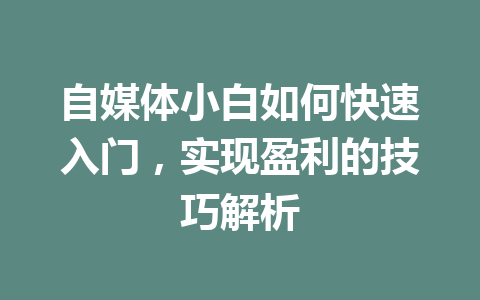 自媒体小白如何快速入门,实现盈利的技巧解析