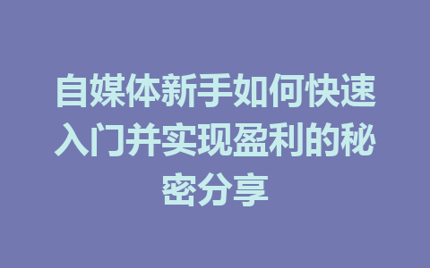 自媒体新手如何快速入门并实现盈利的秘密分享