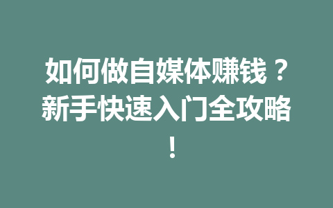 如何做自媒体赚钱?新手快速入门全攻略!