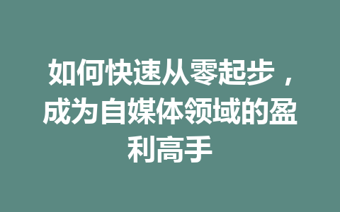 如何快速从零起步,成为自媒体领域的盈利高手