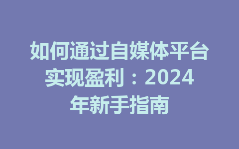 如何通过自媒体平台实现盈利：2024年新手指南