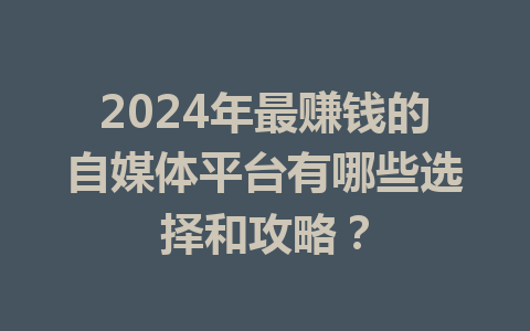 2024年最赚钱的自媒体平台有哪些选择和攻略？