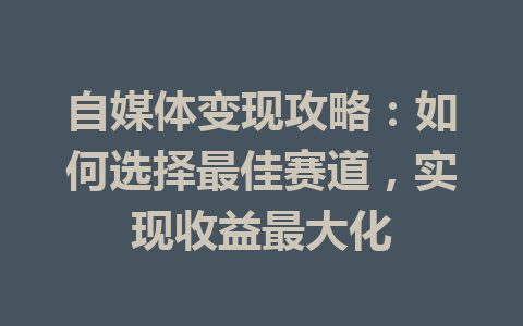 自媒体变现攻略:如何选择最佳赛道,实现收益最大化