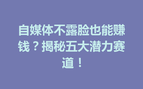 自媒体不露脸也能赚钱?揭秘五大潜力赛道!