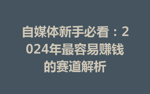 自媒体新手必看:2024年最容易赚钱的赛道解析