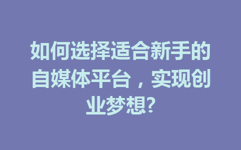如何选择适合新手的自媒体平台,实现创业梦想?