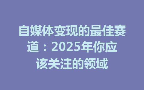 自媒体变现的最佳赛道:2025年你应该关注的领域